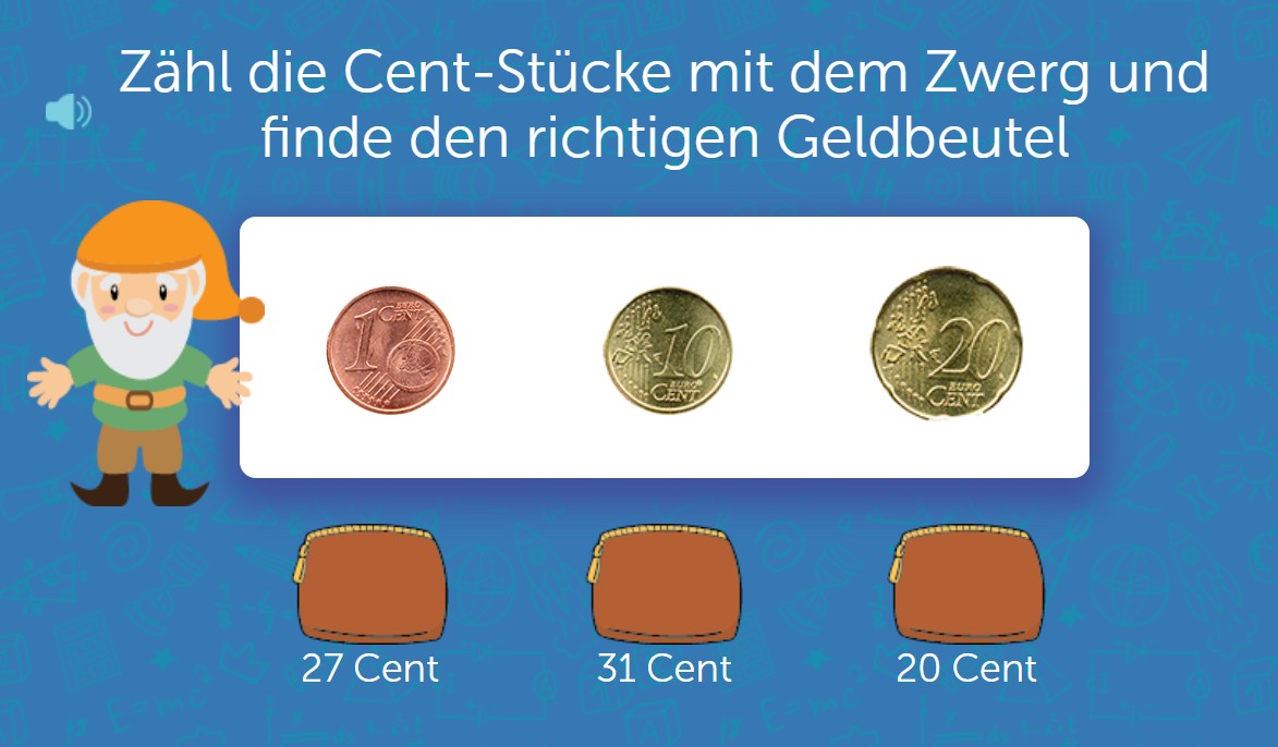 Centbeträge spielerisch erkennen – mit Geldbeuteln rechnen auf Schlaumik.de