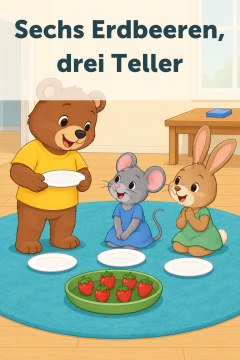 Sechs Erdbeeren, drei Teller