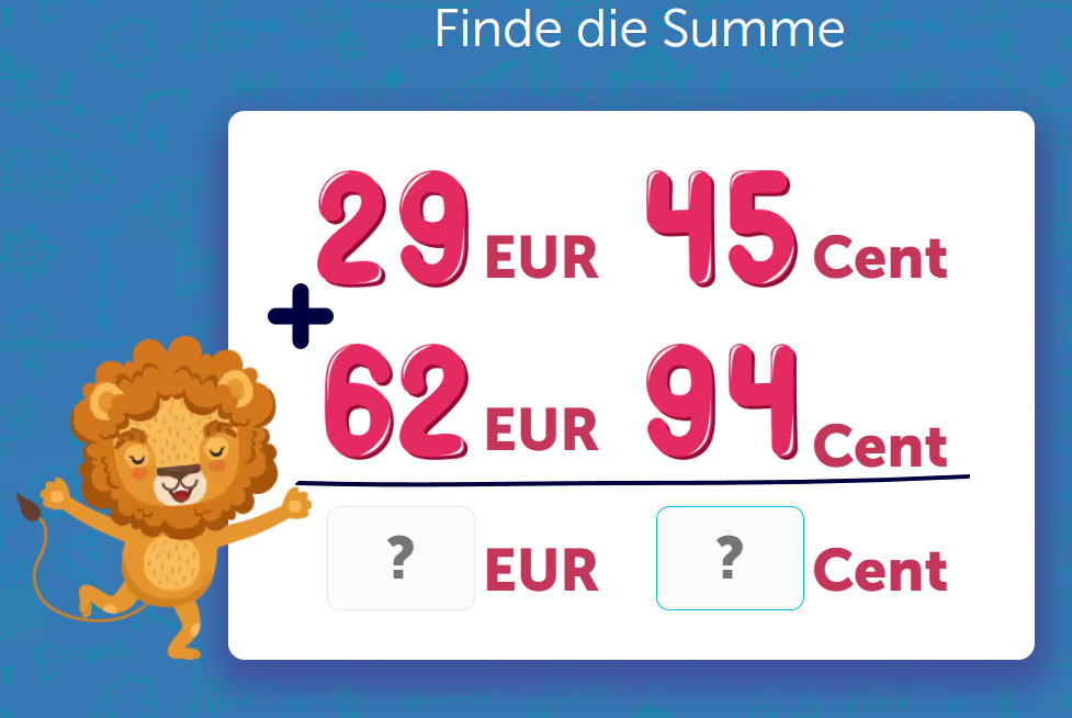 Euro und Cent addieren (4. Klasse) – Schlaumik.de