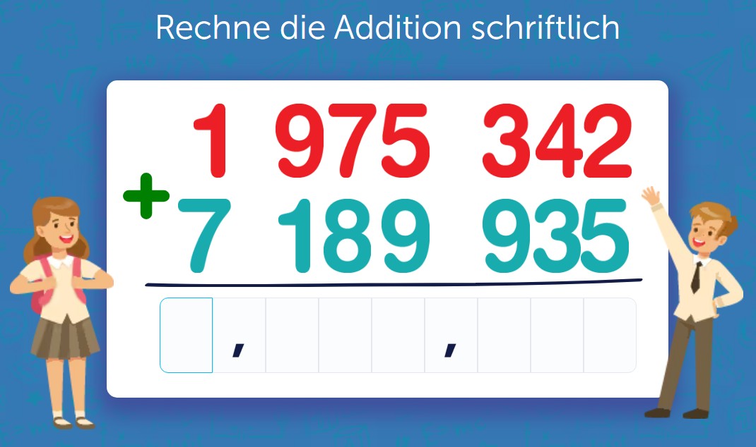 Schriftliche Addition Mathe 5. Klasse Online-Übung – Schlaumik.de
