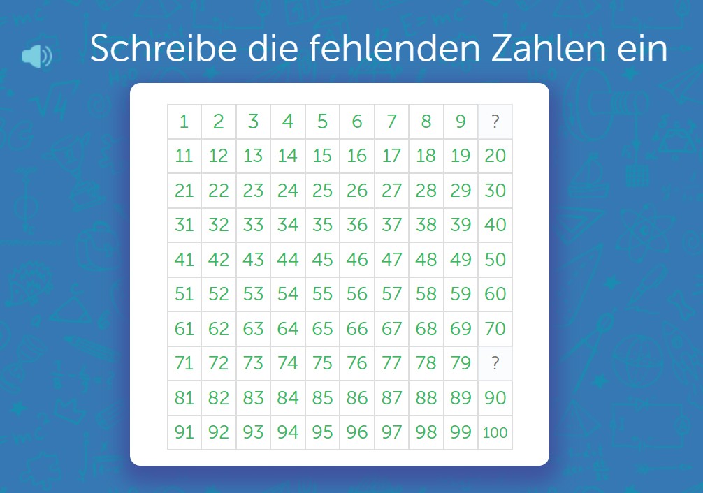 Fehlende Zahl in der 100er-Tabelle finden – Zahlenfolge trainieren