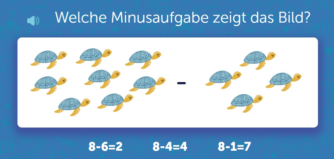 Subtraktion mit Bildern bis 10 – Passende Minusaufgabe finden