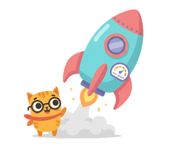 Maskottchen mit Rakete als Symbol für schnellen Lernstart