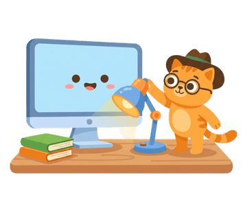 Maskottchen mit Lampe und Bildschirm als Symbol für Online-Unterricht