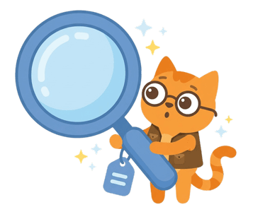 Maskottchen mit Lupe als Symbol für Suche und Analyse