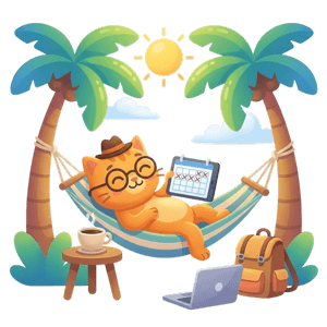 Eine Figur mit Hut hält eine Uhr, daneben Kalender und Münzen